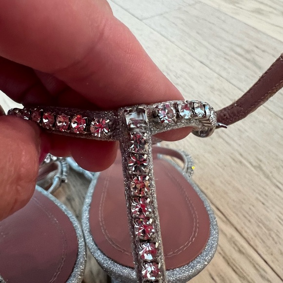 Amina Muaddi silver glitter and rhinestone heeled sandal 38 - Picture 15 of 16